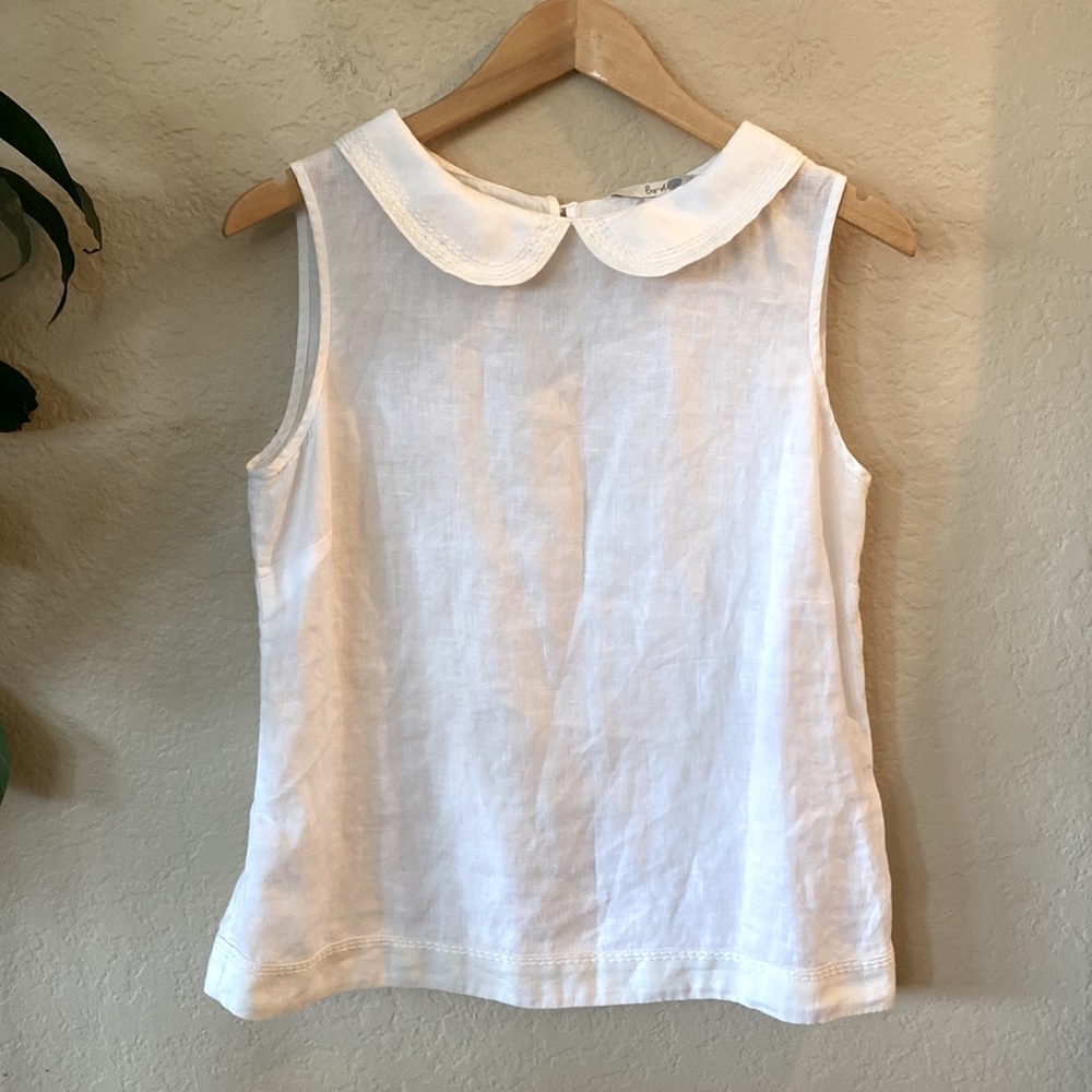 Boden stitch detail white linen collared tank top